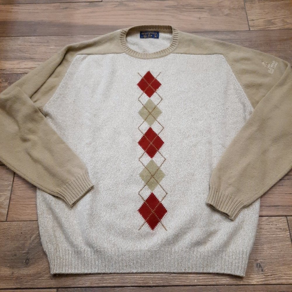 Peter Scott Old Head Golf Links Sweater men's 44 wool angora argyle tan Scotland